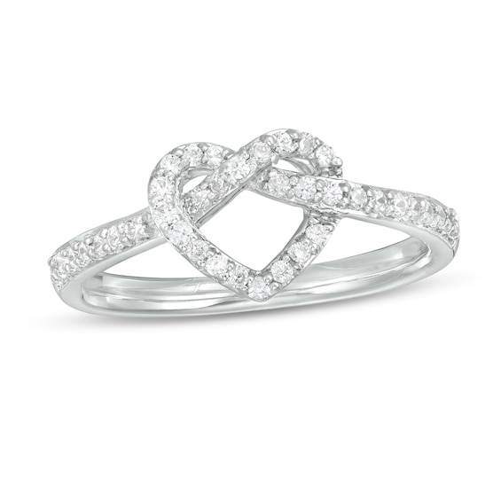 1/4 CT. T.w. Diamond Pretzel Love Knot Heart Ring in 10K White Gold