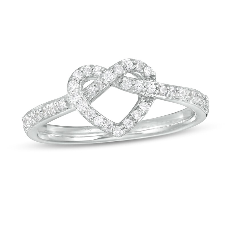 Main Image 1 of 1/4 CT. T.W. Diamond Pretzel Love Knot Heart Ring in 10K White Gold