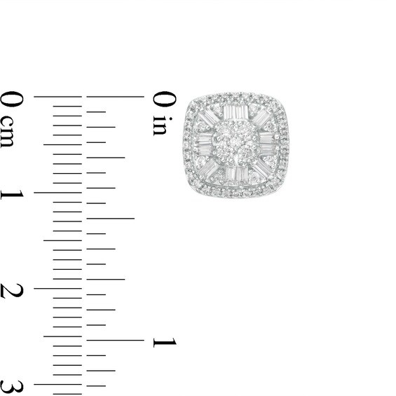 1 CT. T.w. Composite Cushion Diamond Double Frame Stud Earrings in 10K White Gold