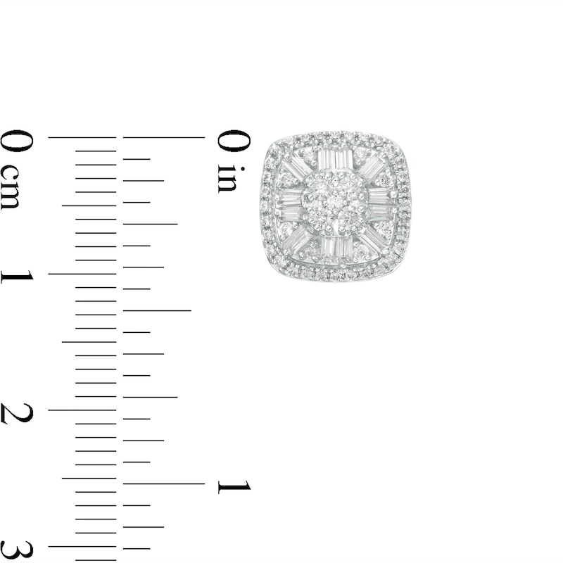 1 CT. T.W. Composite Cushion Diamond Double Frame Stud Earrings in 10K White Gold