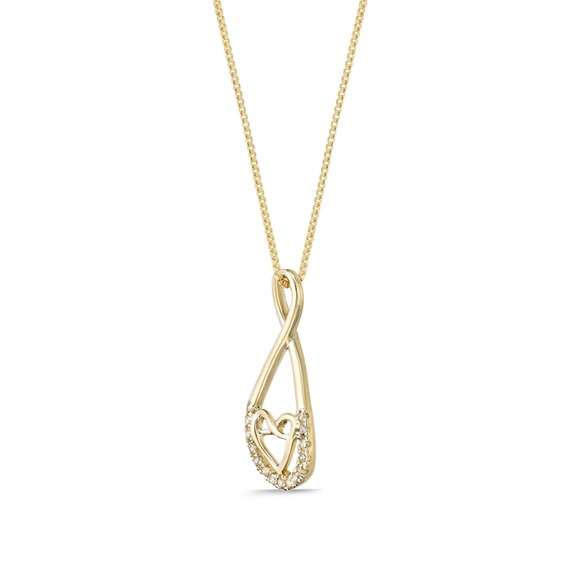 1/10 CT. T.W. Diamond Linear Infinity with Heart Pendant in 10K Gold 1/10 CT. T.W. Diamond Linear Infinity with Heart Pendant in 10K Gold