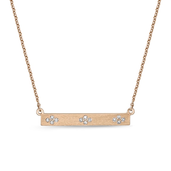 1/10 CT. T.W. Diamond Flower Cluster Sideways Bar Necklace in 10K Rose Gold 1/10 CT. T.W. Diamond Flower Cluster Sideways Bar Necklace in 10K Rose Gold