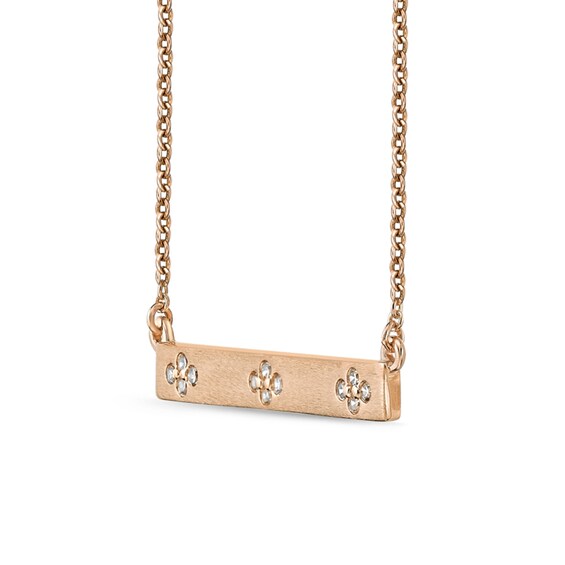1/10 CT. T.W. Diamond Flower Cluster Sideways Bar Necklace in 10K Rose Gold 1/10 CT. T.W. Diamond Flower Cluster Sideways Bar Necklace in 10K Rose Gold