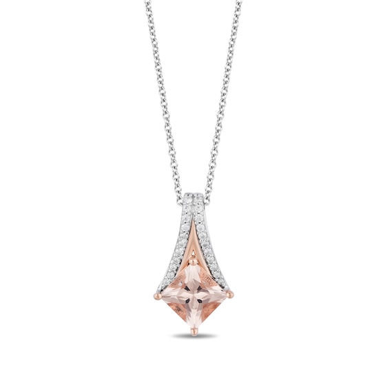 Enchanted Disney Aurora 6.0mm Princess-Cut Morganite and 1/10 CT. T.w. Diamond Pendant in Sterling Silver and 10K Rose Gold - 19"