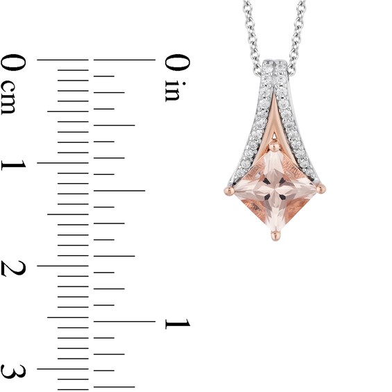Enchanted Disney Aurora 6.0mm Princess-Cut Morganite and 1/10 CT. T.w. Diamond Pendant in Sterling Silver and 10K Rose Gold - 19"