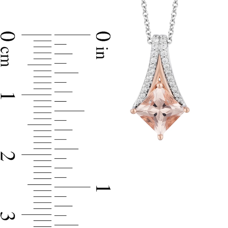 Main Image 3 of Enchanted Disney Aurora 6.0mm Princess-Cut Morganite and 1/10 CT. T.W. Diamond Pendant in Sterling Silver and 10K Rose Gold - 19"