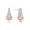 Thumbnail Image 0 of Enchanted Disney Aurora Princess-Cut Morganite and 1/10 CT. T.W. Diamond Earrings in Sterling Silver and 10K Rose Gold