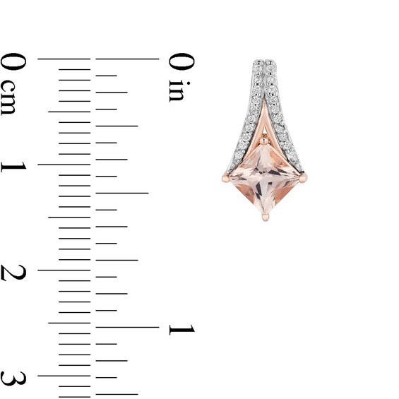 Enchanted Disney Aurora Princess-Cut Morganite and 1/10 CT. T.w. Diamond Earrings in Sterling Silver and 10K Rose Gold
