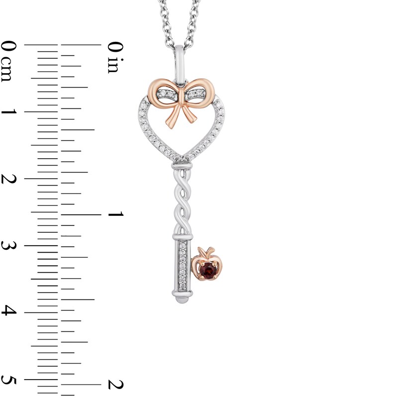 Main Image 3 of Enchanted Disney Snow White Garnet and 1/10 CT. T.W. Diamond Key Pendant in Sterling Silver and 10K Rose Gold - 19"
