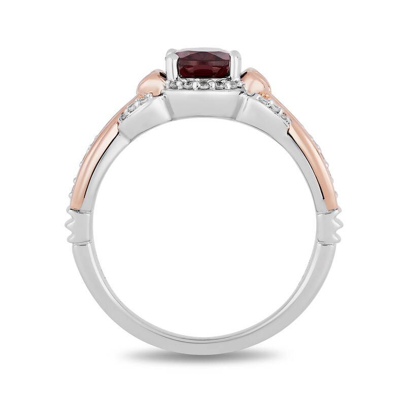 Main Image 3 of Enchanted Disney Snow White Oval Garnet and 1/6 CT. T.W. Diamond Ring in Sterling Silver and 10K Rose Gold