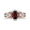 Enchanted Disney Snow White Oval Garnet and 1/6 CT. T.W. Diamond Ring in Sterling Silver and 10K Rose Gold