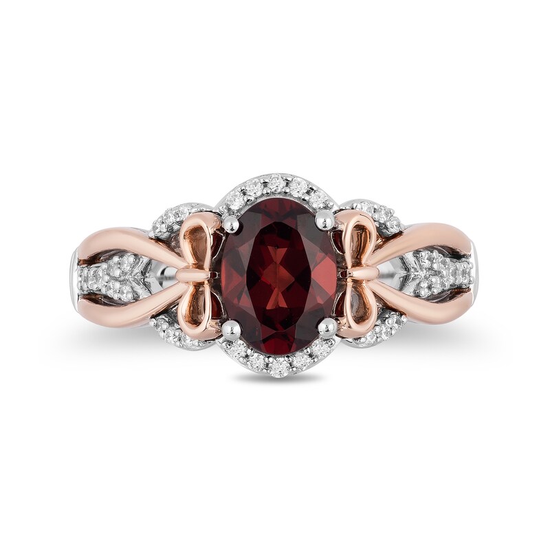 Main Image 4 of Enchanted Disney Snow White Oval Garnet and 1/6 CT. T.W. Diamond Ring in Sterling Silver and 10K Rose Gold
