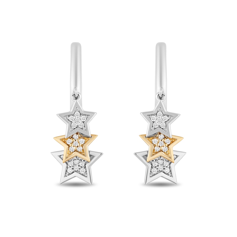 Enchanted Disney Tinker Bell 1/6 CT. T.W. Diamond Triple Star Hoop Earrings in Sterling Silver and 10K Gold