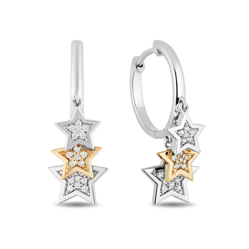 Main Image 2 of Enchanted Disney Tinker Bell 1/6 CT. T.W. Diamond Triple Star Hoop Earrings in Sterling Silver and 10K Gold
