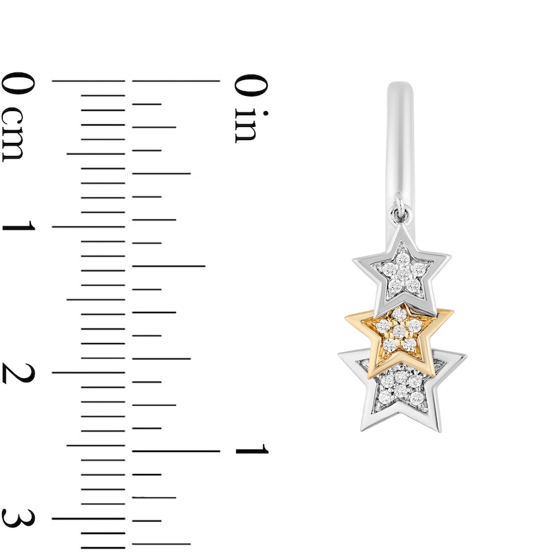 Main Image 3 of Enchanted Disney Tinker Bell 1/6 CT. T.W. Diamond Triple Star Hoop Earrings in Sterling Silver and 10K Gold