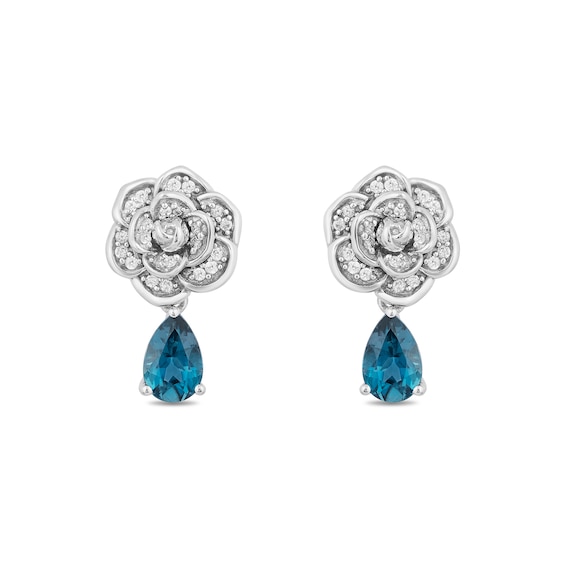 Collector's Edition Enchanted Disney Cinderella 70th Anniversary Blue Topaz and Diamond Stud Earrings in Sterling Silver
