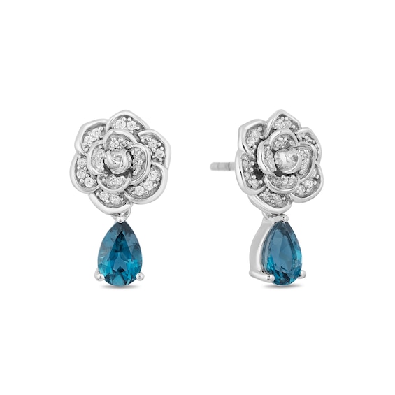 Collector's Edition Enchanted Disney Cinderella 70th Anniversary Blue Topaz and Diamond Stud Earrings in Sterling Silver