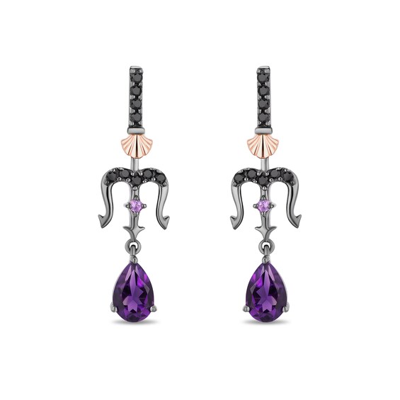 Enchanted Disney Villains Ursula Amethyst and 1/6 CT. T.w. Black Diamond Drop Earrings in Sterling Silver