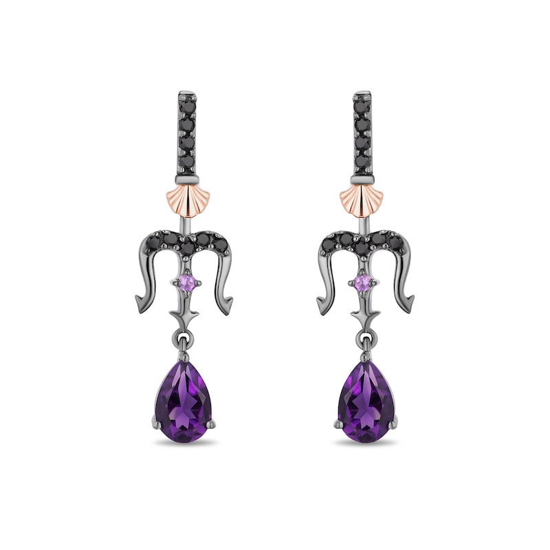 Enchanted Disney Villains Ursula Amethyst and 1/6 CT. T.W. Black Diamond Drop Earrings in Sterling Silver