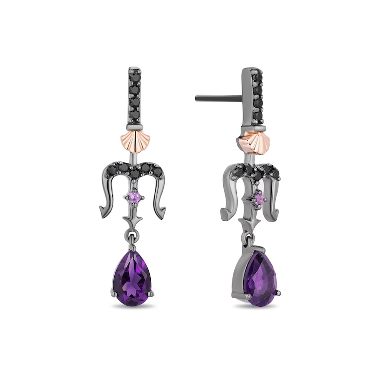 Enchanted Disney Villains Ursula Amethyst and 1/6 CT. T.W. Black Diamond Drop Earrings in Sterling Silver