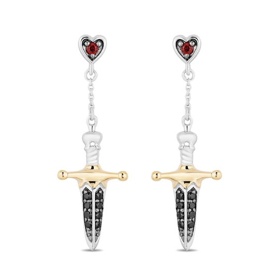 Enchanted Disney Villains Evil Queen Garnet and Black Diamond Drop Earrings in Sterling Silver and 10K Gold