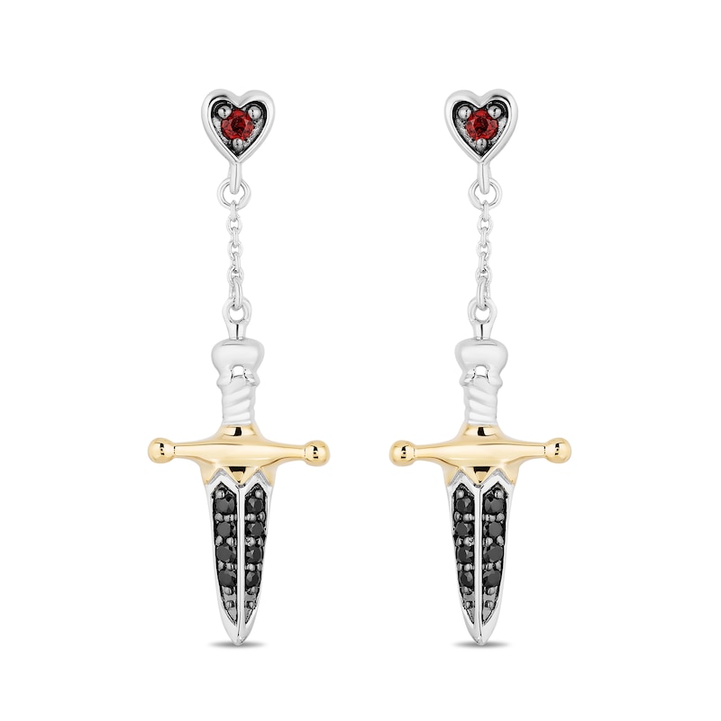 Enchanted Disney Villains Evil Queen Garnet and Black Diamond Drop Earrings in Sterling Silver and 10K Gold