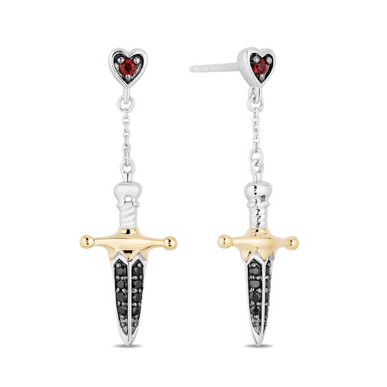 Enchanted Disney Villains Evil Queen Garnet and Black Diamond Drop Earrings in Sterling Silver and 10K Gold