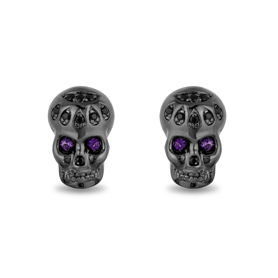 Enchanted Disney Villains Dr. Facilier Amethyst and 1/8 CT. T.w. Diamond Skull Stud Earrings in Sterling Silver