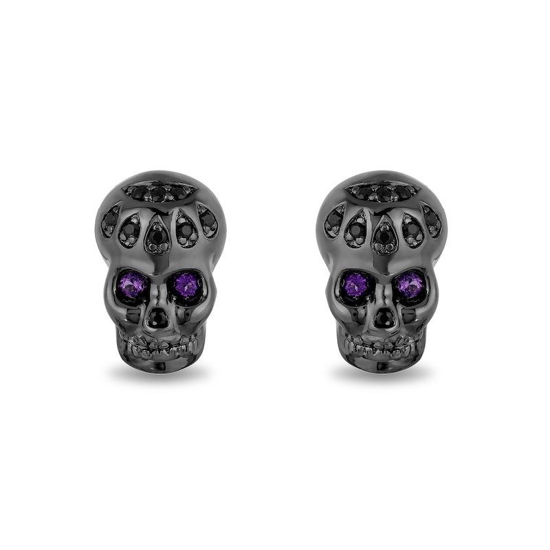 Main Image 1 of Enchanted Disney Villains Dr. Facilier Amethyst and 1/8 CT. T.W. Diamond Skull Stud Earrings in Sterling Silver