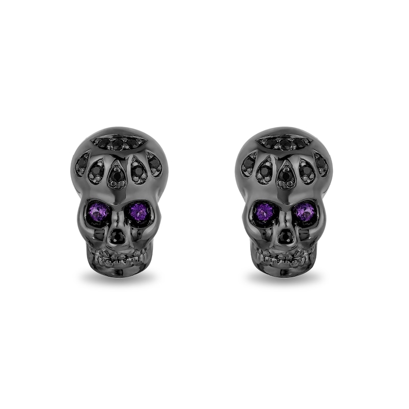 Enchanted Disney Villains Dr. Facilier Amethyst and 1/8 CT. T.W. Diamond Skull Stud Earrings in Sterling Silver