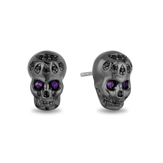 Enchanted Disney Villains Dr. Facilier Amethyst and 1/8 CT. T.w. Diamond Skull Stud Earrings in Sterling Silver