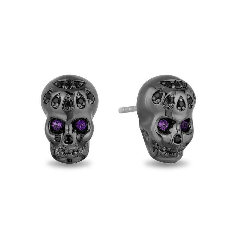 Enchanted Disney Villains Dr. Facilier Amethyst and 1/8 CT. T.W. Diamond Skull Stud Earrings in Sterling Silver