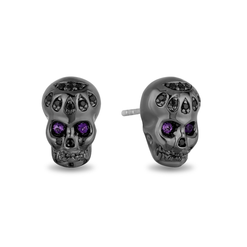 Main Image 2 of Enchanted Disney Villains Dr. Facilier Amethyst and 1/8 CT. T.W. Diamond Skull Stud Earrings in Sterling Silver