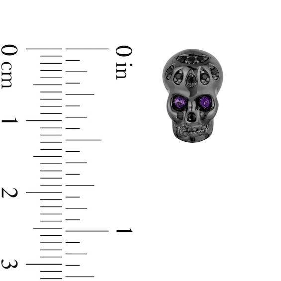 Enchanted Disney Villains Dr. Facilier Amethyst and 1/8 CT. T.w. Diamond Skull Stud Earrings in Sterling Silver