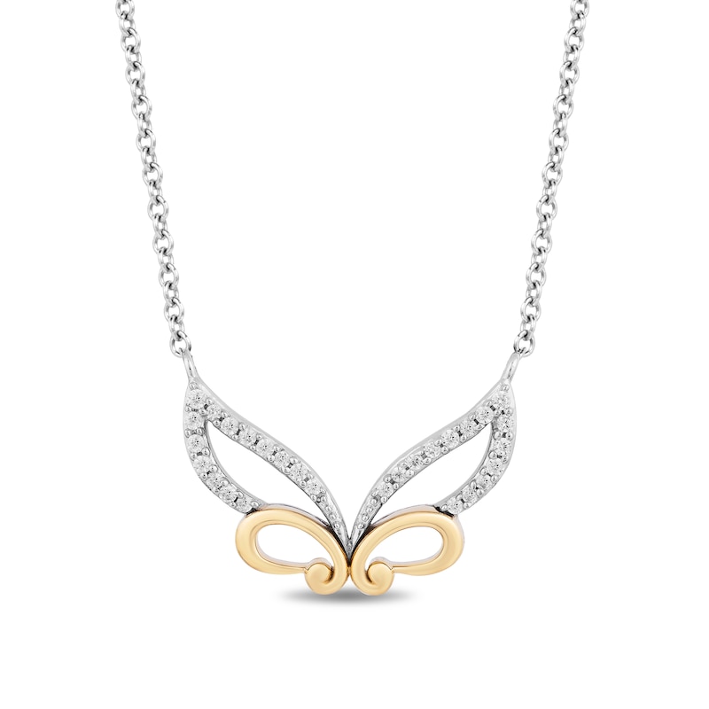 Enchanted Disney Tinker Bell 1/5 CT. T.W. Diamond Wings Necklace in Sterling Silver and 10K Gold