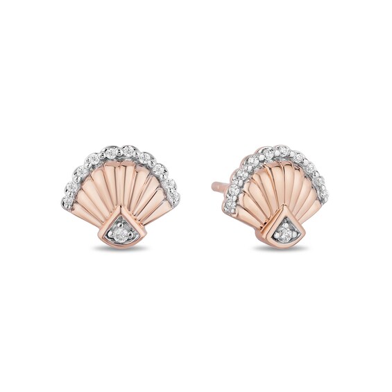 Enchanted Disney Ariel 1/10 CT. T.w. Diamond Seashell Stud Earrings in 10K Rose Gold