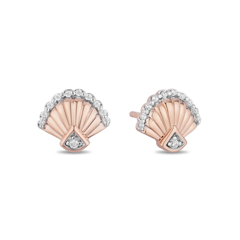 Enchanted Disney Ariel 1/10 CT. T.W. Diamond Seashell Stud Earrings in 10K Rose Gold