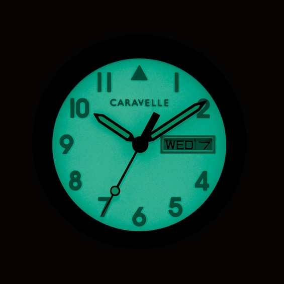 Men's Caravelle by Bulova Black IP Strap Watch with Blue Dial (Model: 45C118)