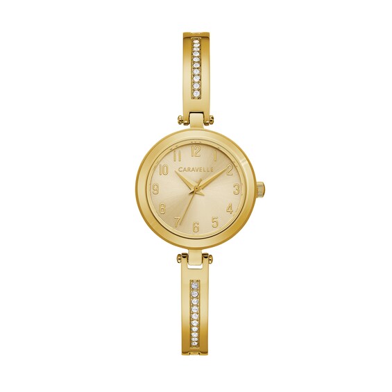 Ladies' Caravelle by Bulova Crystal Accent Gold-Tone Bangle Watch and Bangle Box Set (Model: 44X100)