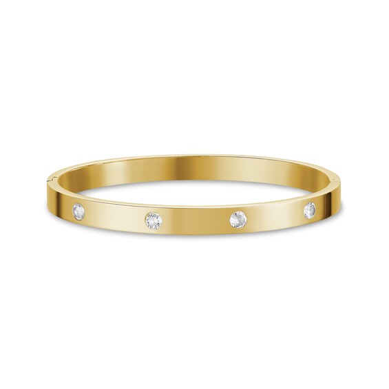Ladies' Caravelle by Bulova Crystal Accent Gold-Tone Bangle Watch and Bangle Box Set (Model: 44X100)