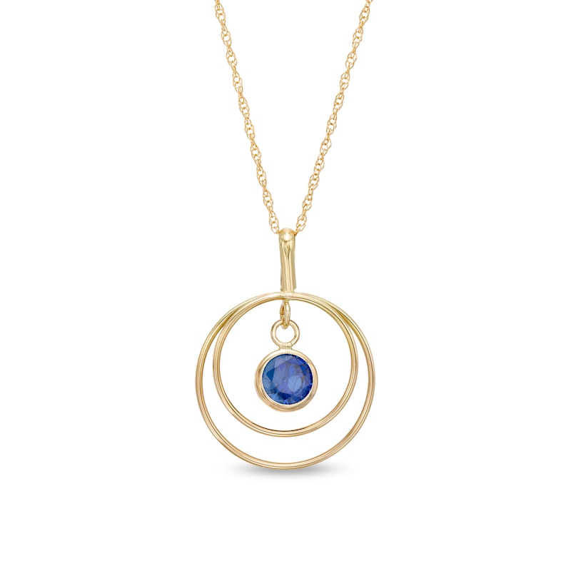 Main Image 1 of 5.0mm Blue Sapphire Solitaire Dangle Open Circles Orbit Pendant in 10K Gold