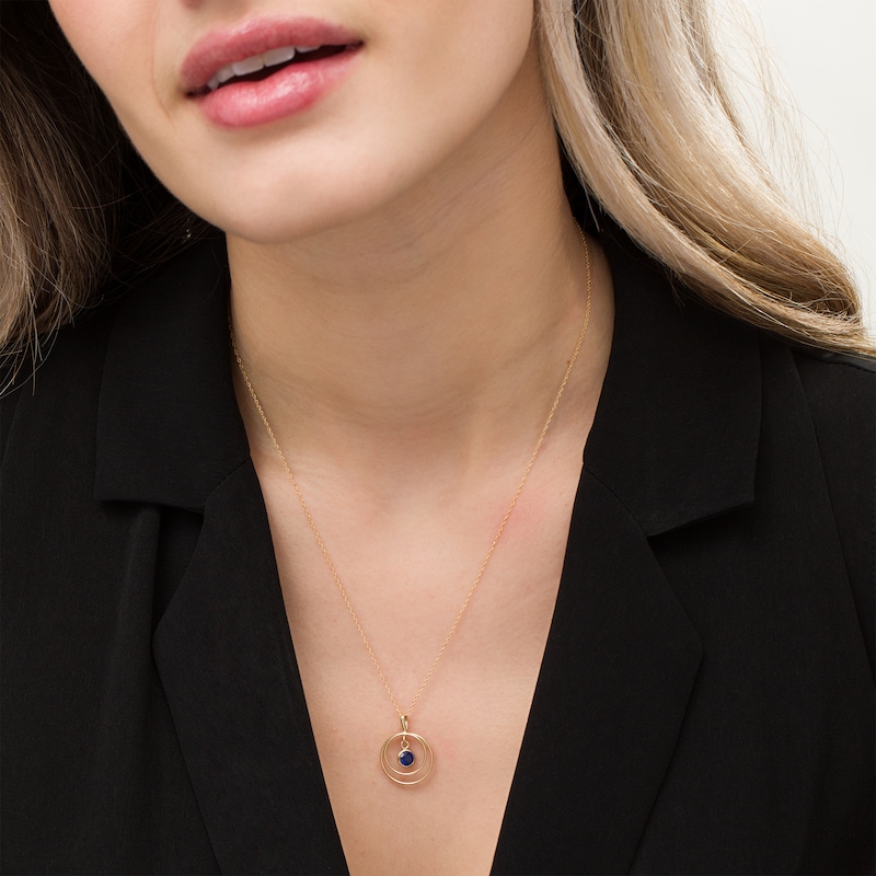Main Image 2 of 5.0mm Blue Sapphire Solitaire Dangle Open Circles Orbit Pendant in 10K Gold