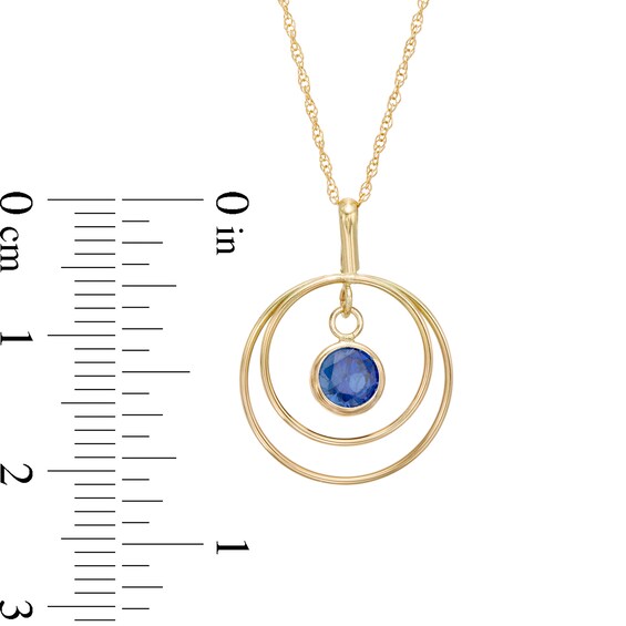 5.0mm Blue Sapphire Solitaire Dangle Open Circles Orbit Pendant in 10K Gold