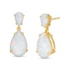 Thumbnail Image 1 of Pear-Shaped Lab-Created Opal Double Teardrop Earrings in Sterling Silver with 10K Gold Plate
