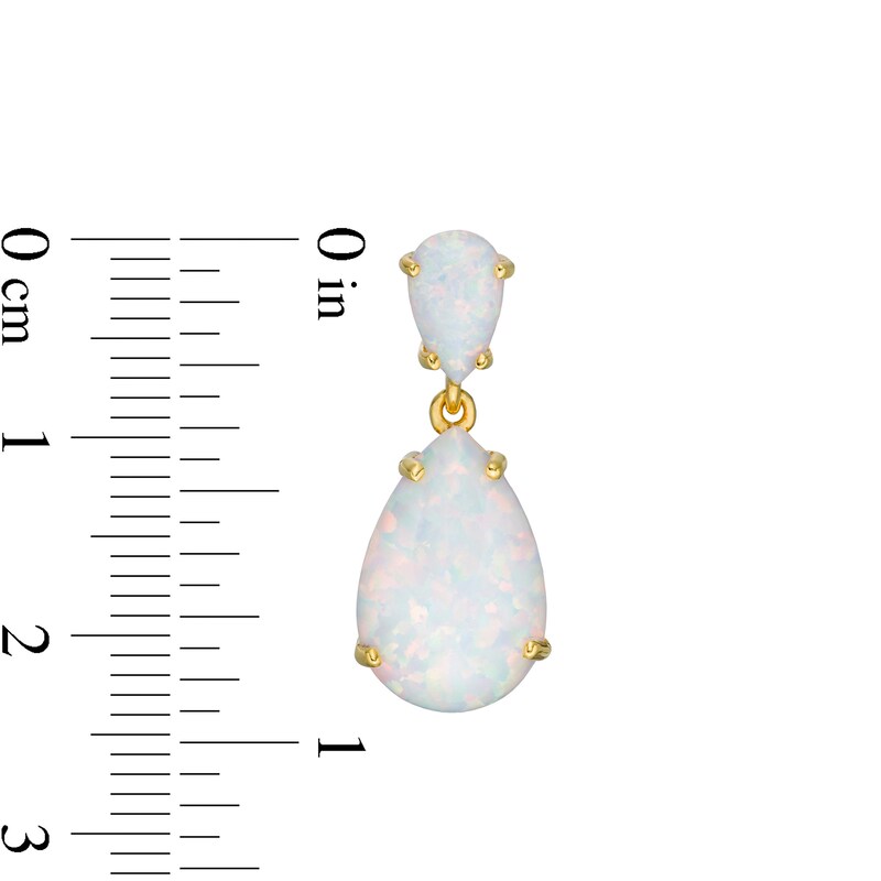 Main Image 3 of Pear-Shaped Lab-Created Opal Double Teardrop Earrings in Sterling Silver with 10K Gold Plate