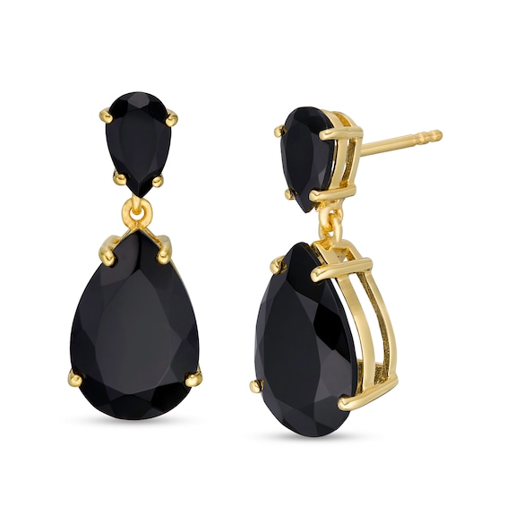 Pear-Shaped Onyx Double Teardrop Earrings in Sterling Silver with 10K Gold Plate