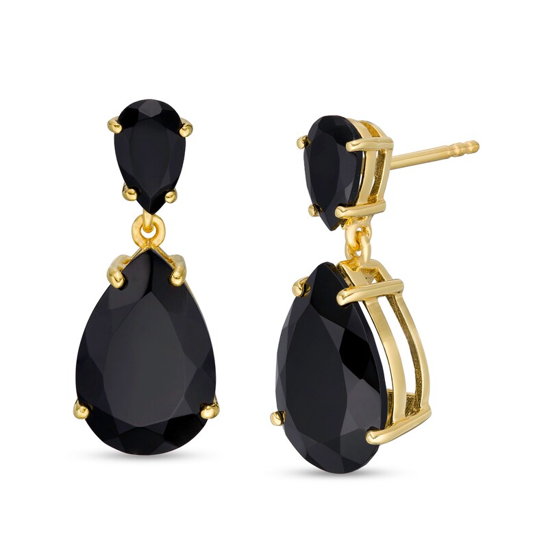 Main Image 1 of Pear-Shaped Onyx Double Teardrop Earrings in Sterling Silver with 10K Gold Plate