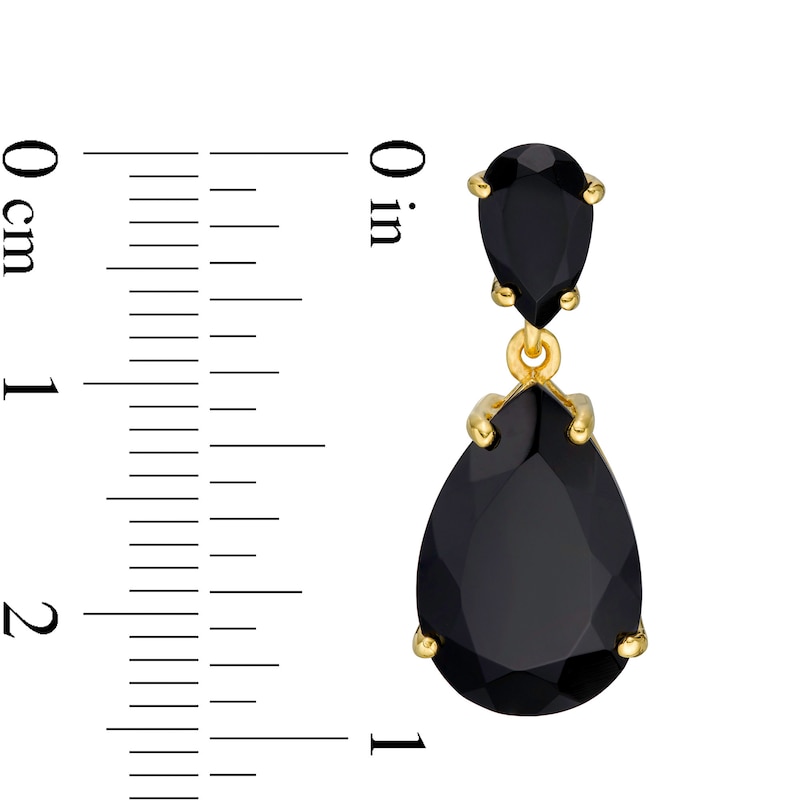Main Image 3 of Pear-Shaped Onyx Double Teardrop Earrings in Sterling Silver with 10K Gold Plate