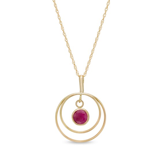 5.0mm Ruby Solitaire Dangle Open Circles Orbit Pendant in 10K Gold