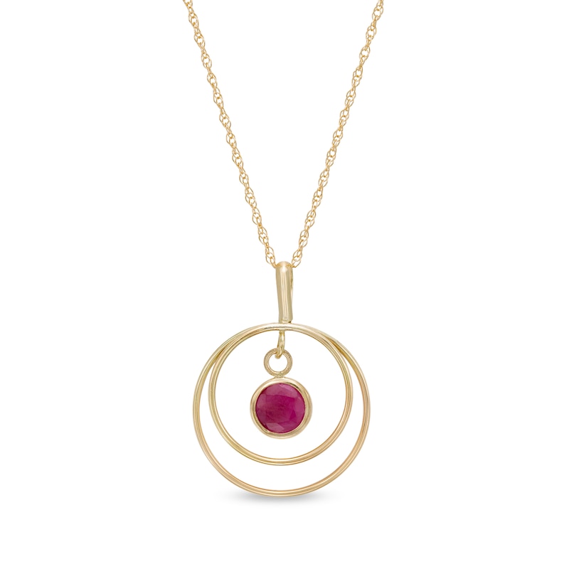Main Image 1 of 5.0mm Ruby Solitaire Dangle Open Circles Orbit Pendant in 10K Gold